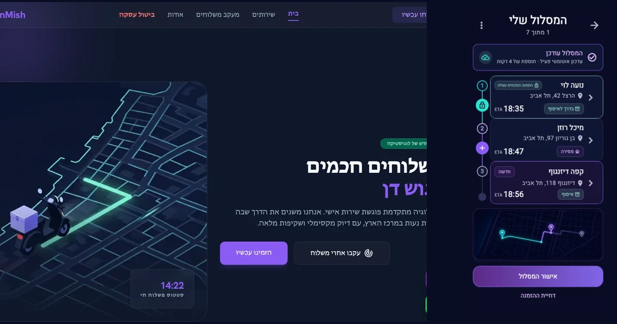 Real EdenMish customer platform and driver route screens forming one connected delivery system
